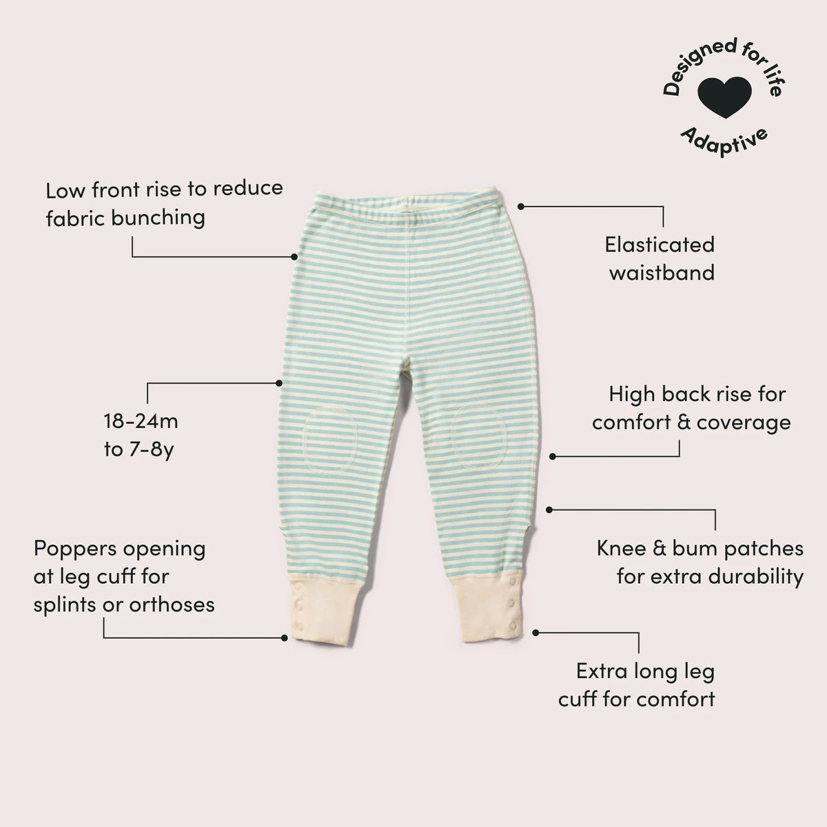 Powder Blue Striped Extra Long Adaptive Joggers - 2 Left Size 18-24 months & 3-4 years-Little Green Radicals-Modern Rascals