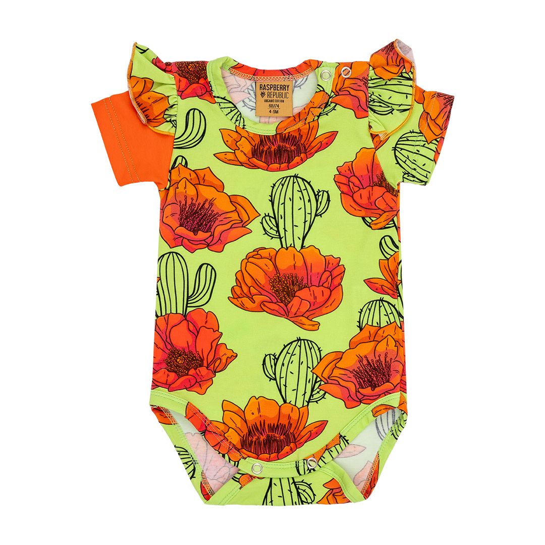 Prickly Pear Short Sleeve Onesie With Ruffles - 1 Left Size 6-9 months-Raspberry Republic-Modern Rascals