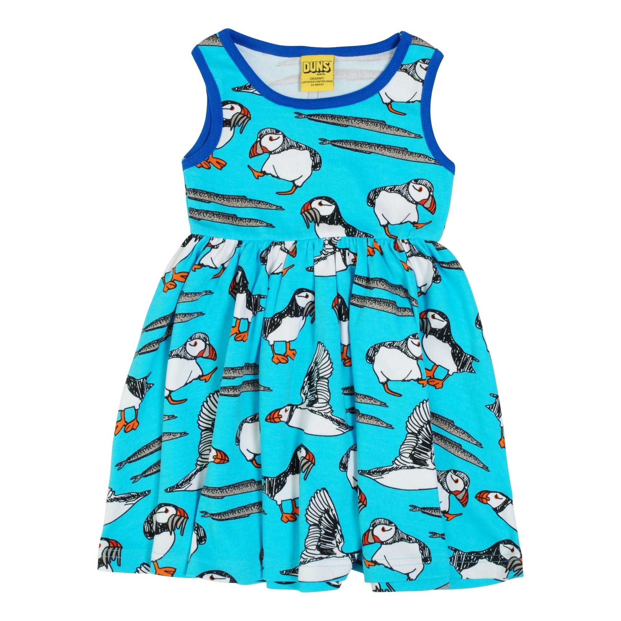 Puffins - Blue Atoll Sleeveless Dress With Gathered Skirt - 2 Left Size 11-12 & 12-13 years-Duns Sweden-Modern Rascals