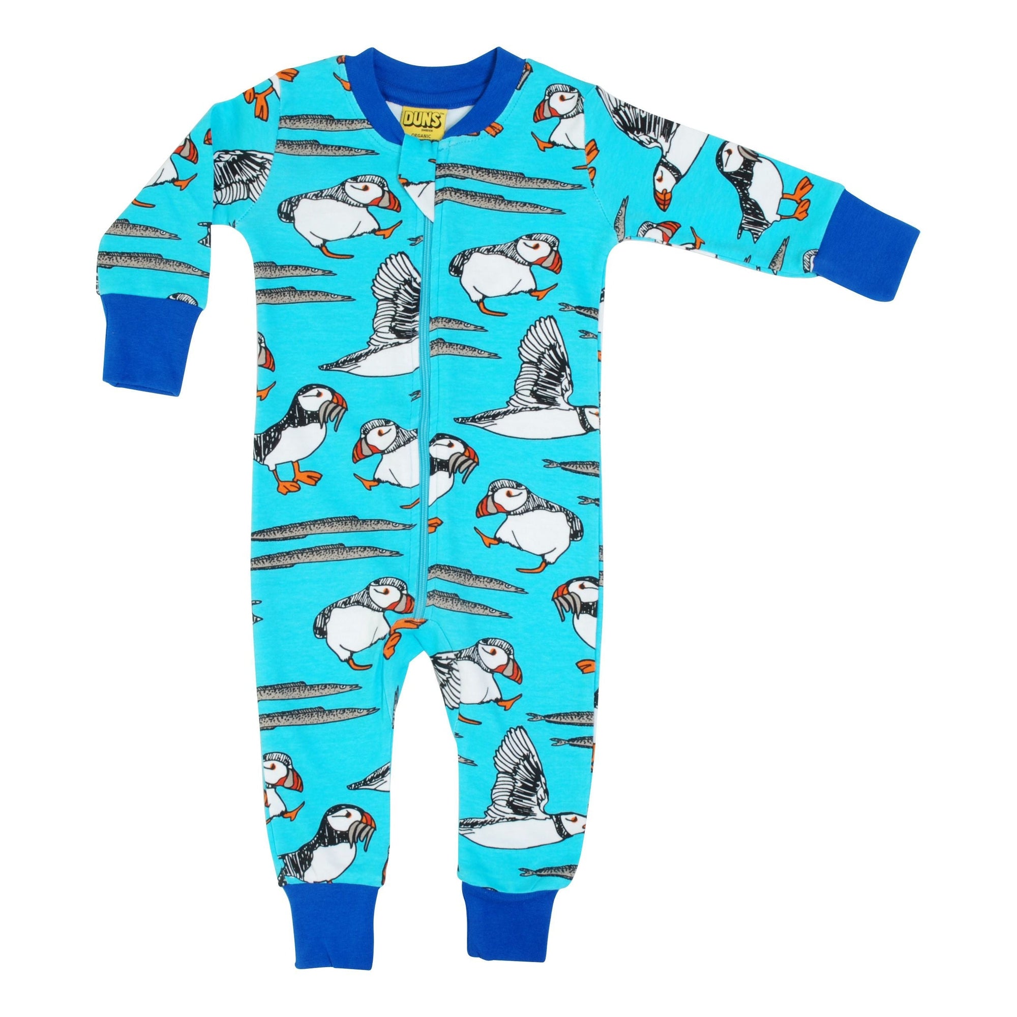 Puffins - Blue Atoll Zippersuit - 2 Left Size 1-2 months-Duns Sweden-Modern Rascals