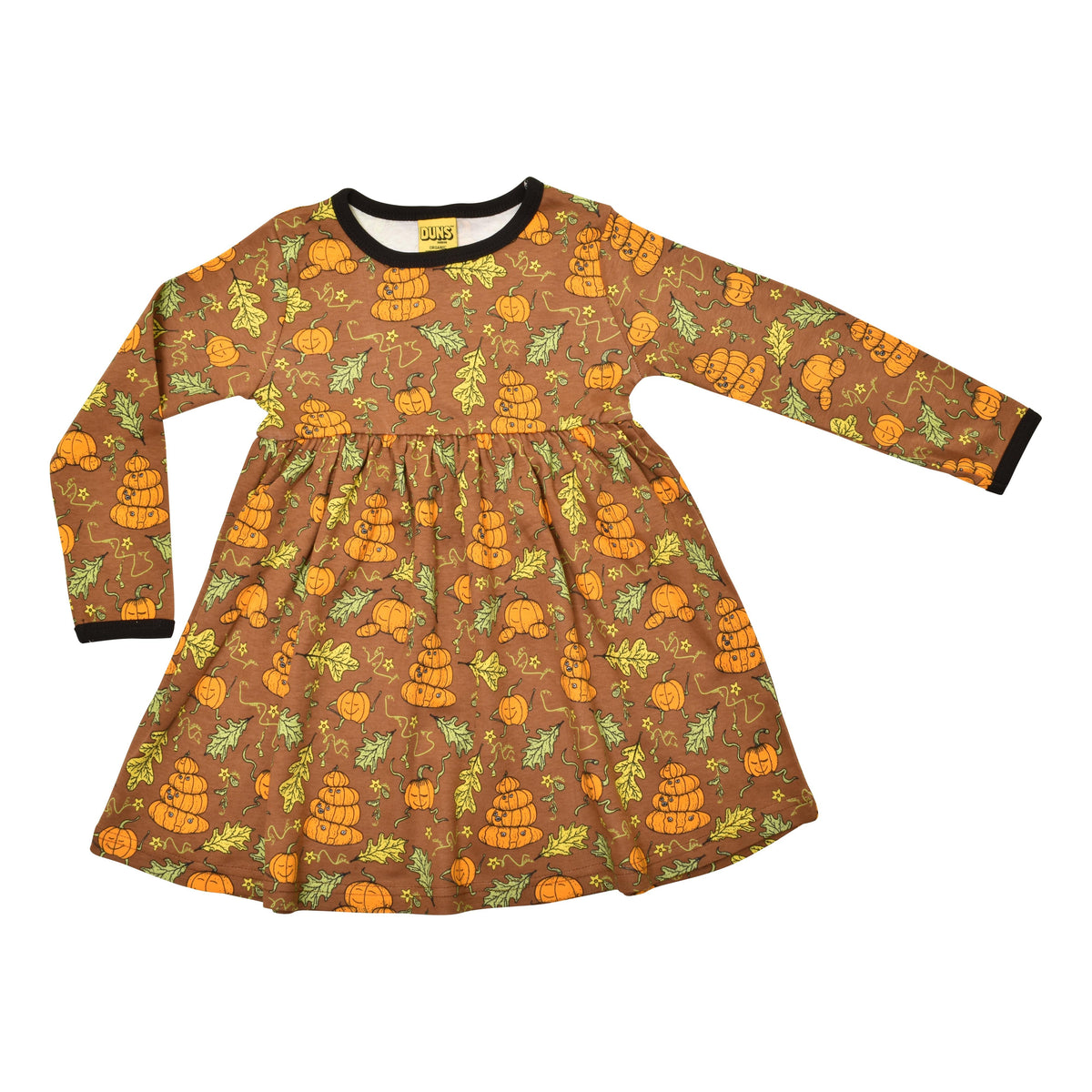 Pumpkin Family - Brown Long Sleeve Dress With Gathered Skirt-Duns Sweden-Modern Rascals