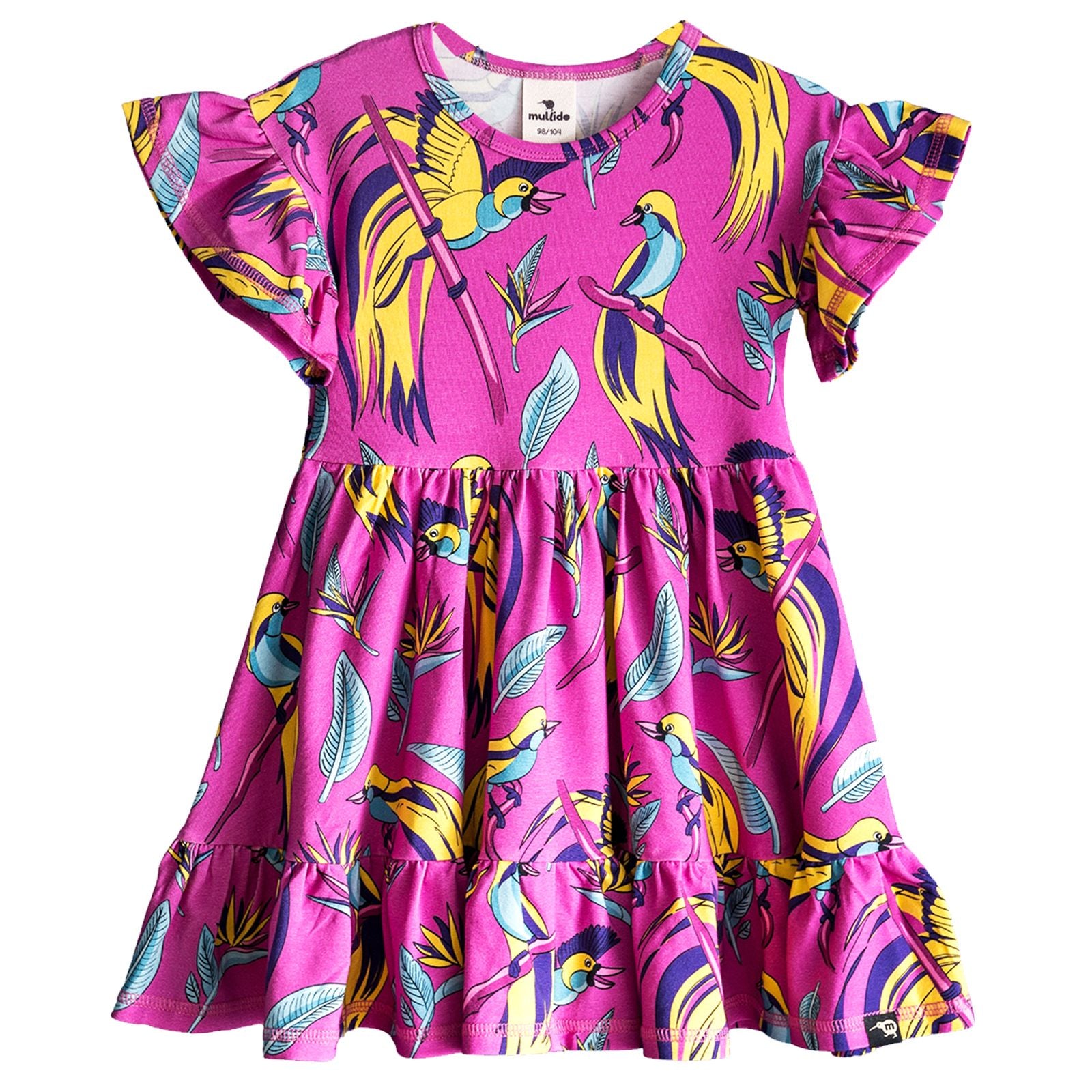 Purple Bird of Paradise Short Sleeve Skater Dress - 1 Left Size 8-10 years-Mullido-Modern Rascals