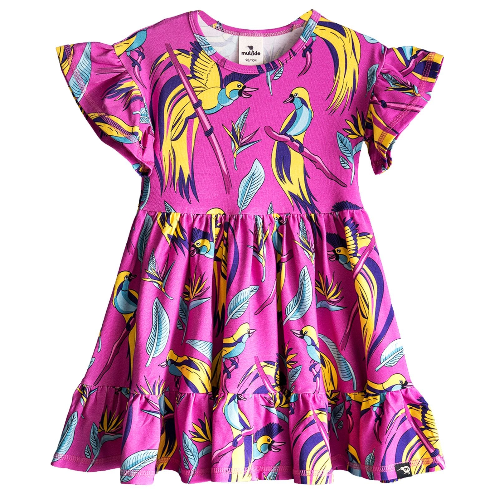 Purple Bird of Paradise Short Sleeve Skater Dress-Mullido-Modern Rascals