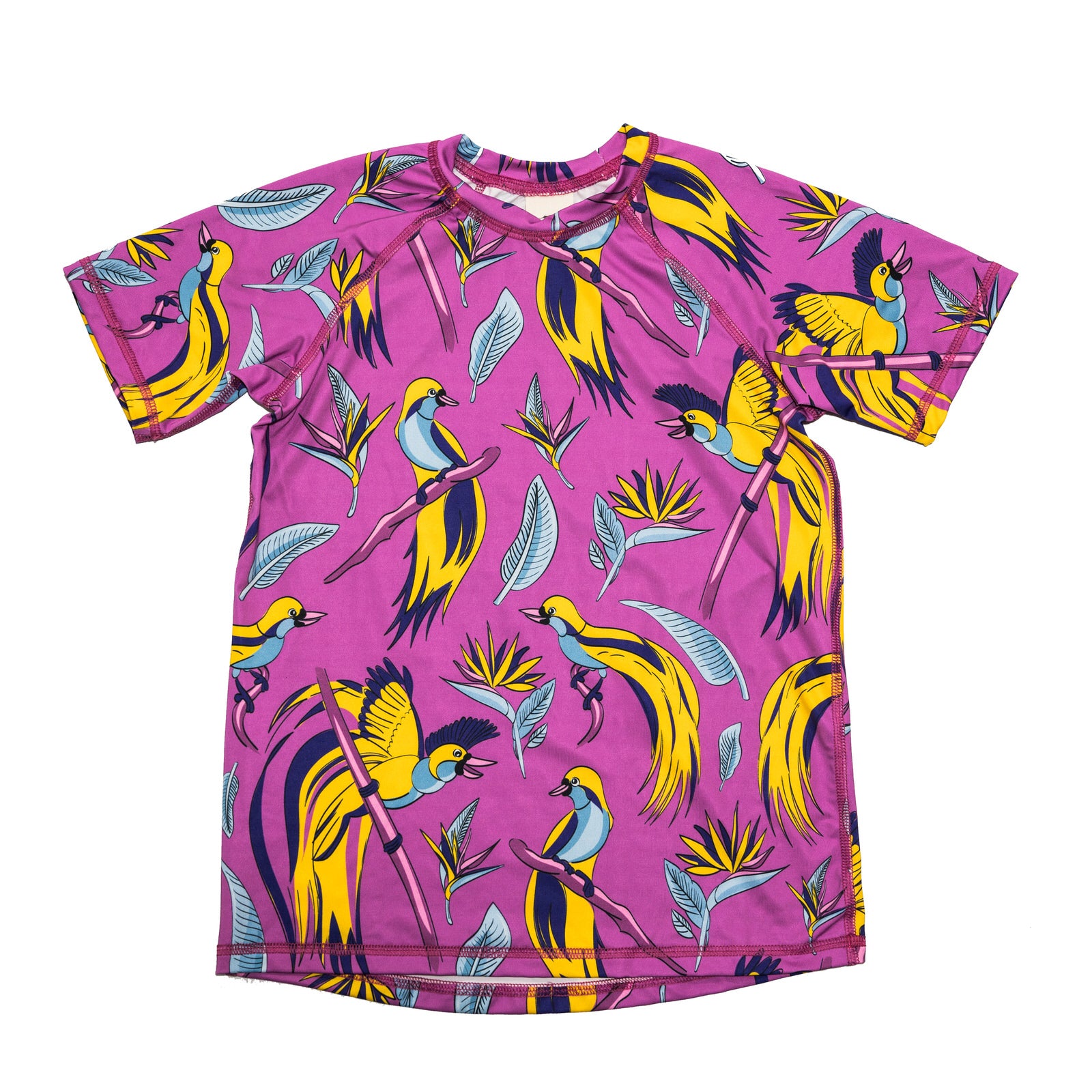 Purple Bird Of Paradise Short Sleeve Swim Shirt-Mullido-Modern Rascals