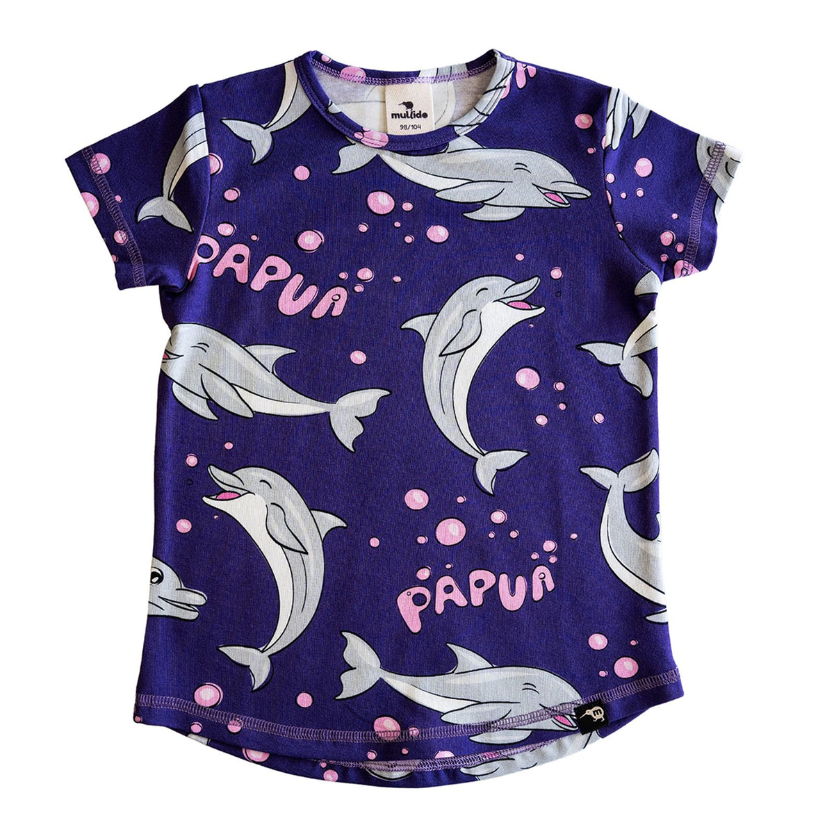 Purple Dolphin Short Sleeve Shirt - 1 Left Size 8-10 years-Mullido-Modern Rascals