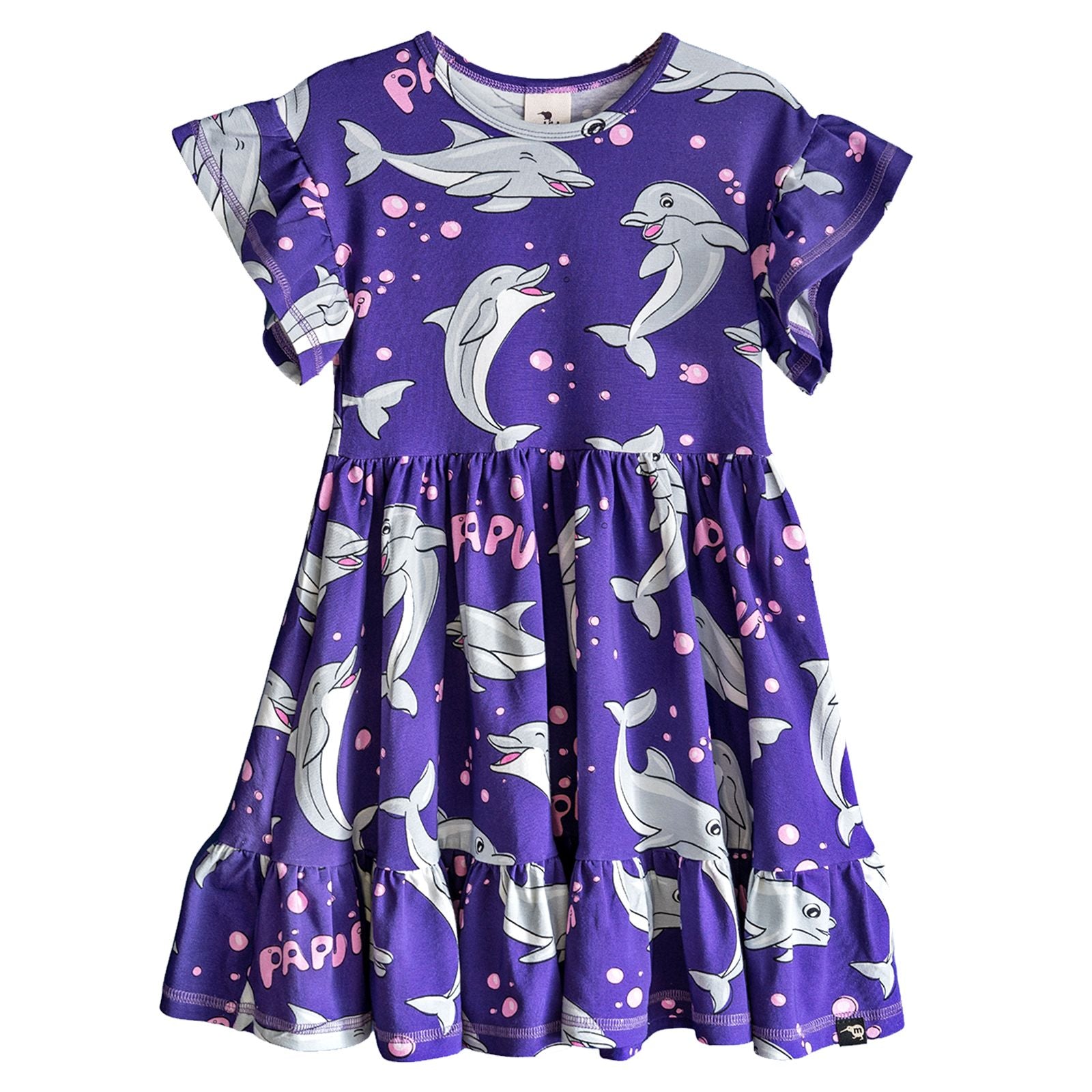 Purple Dolphins Short Sleeve Skater Dress - 1 Left Size 8-10 years-Mullido-Modern Rascals