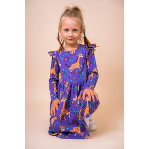 Purple Giraffes Long Sleeve Dress - 1 Left Size 8-10 years-Mullido-Modern Rascals