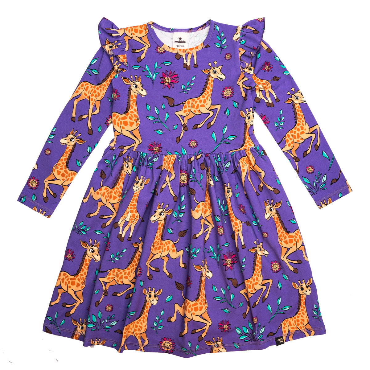 Purple Giraffes Long Sleeve Dress - 1 Left Size 8-10 years-Mullido-Modern Rascals
