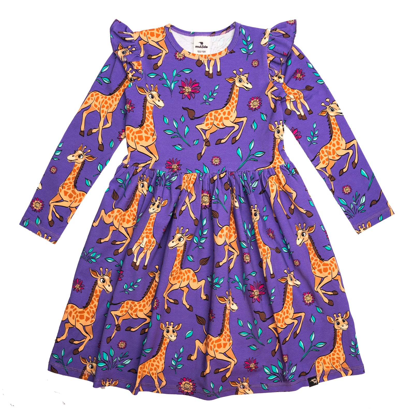 Purple Giraffes Long Sleeve Dress - 1 Left Size 8-10 years-Mullido-Modern Rascals