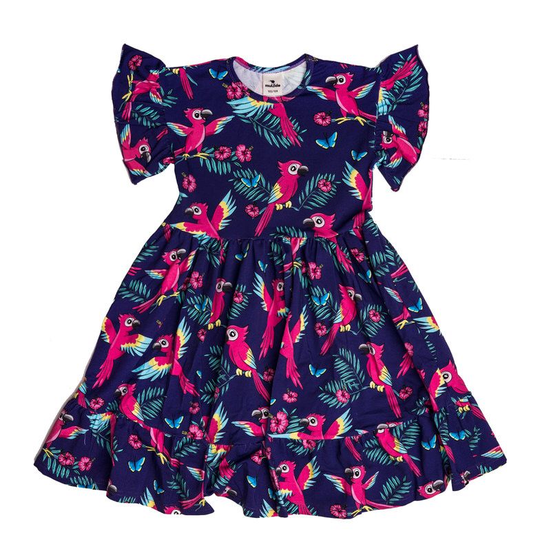 Purple Parrot Short Sleeve Dress - 1 Left Size 2-4 years-Mullido-Modern Rascals