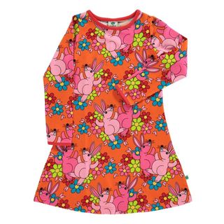 Rabbits And Flowers Long Sleeve Dress - 1 Left Size 9-10 years-Smafolk-Modern Rascals