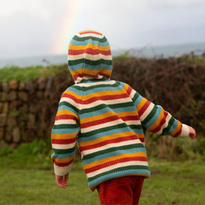 Rainbow Cozy Knitted Hooded Cardigan - 1 Left Size 5-6 years-Little Green Radicals-Modern Rascals