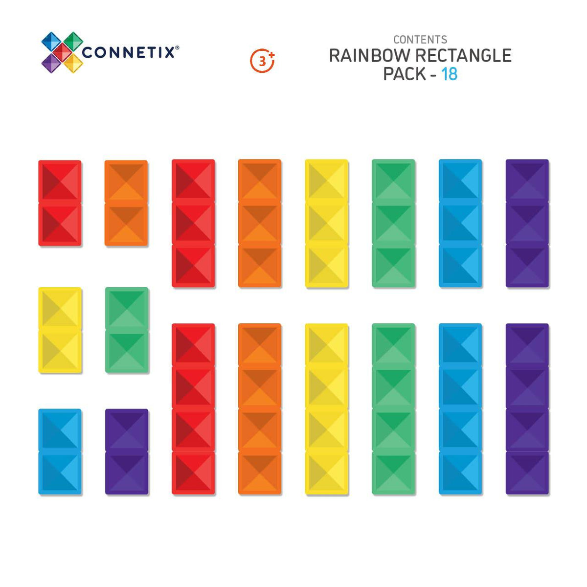 Rainbow Rectangle Pack - 18 pieces-Connetix-Modern Rascals