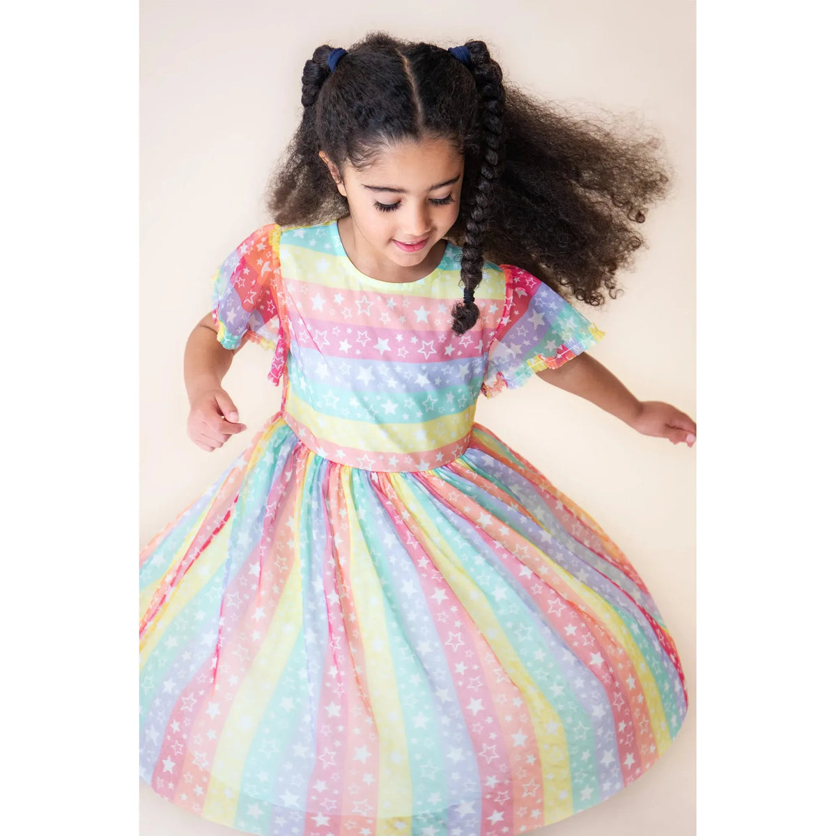 Rainbow Star/Stripe Penny Party Dress-Frugi-Modern Rascals