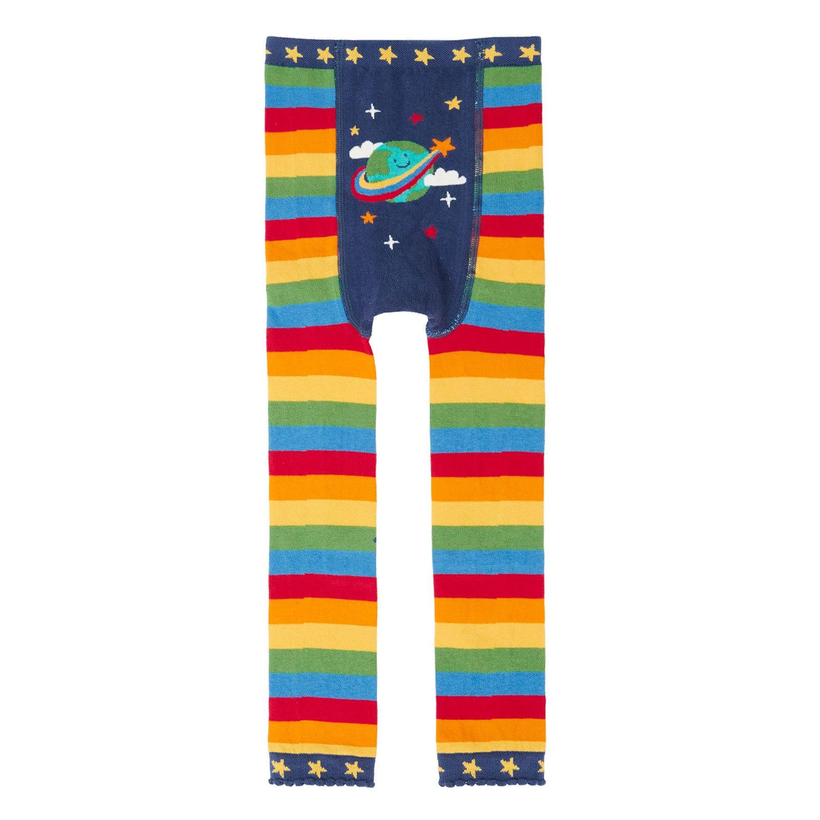 Rainbow Stripe / Space Little Knitted Leggings-Frugi-Modern Rascals