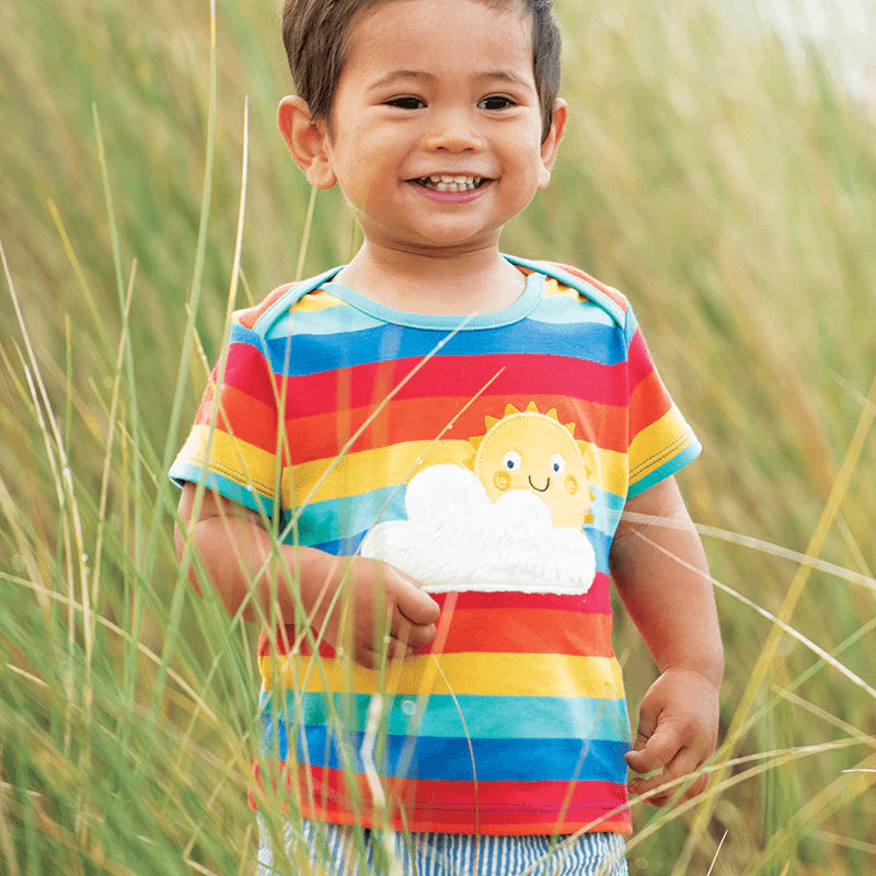 Rainbow Stripe / Sun Bobster Applique Short Sleeve Shirt - 1 Left Size 2-3 years-Frugi-Modern Rascals