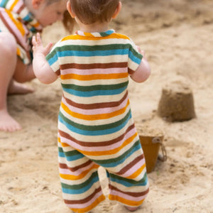 Rainbow Stripe Towelling Romper - 2 Left Size 3-4 & 4-5 years-Little Green Radicals-Modern Rascals