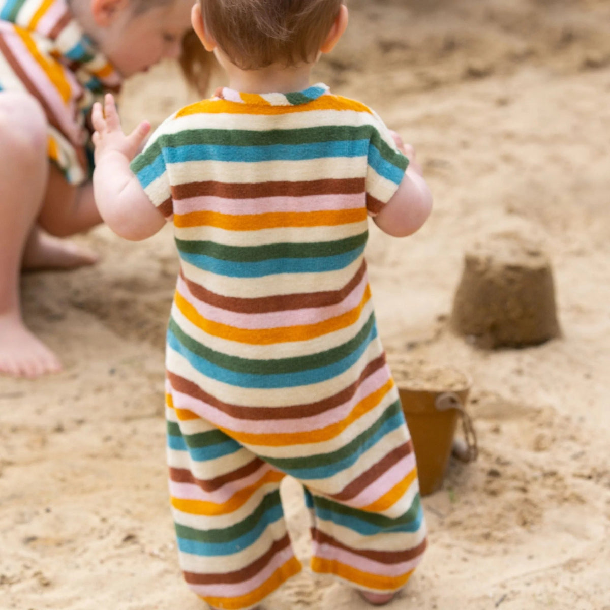 Rainbow Stripe Towelling Romper-Little Green Radicals-Modern Rascals