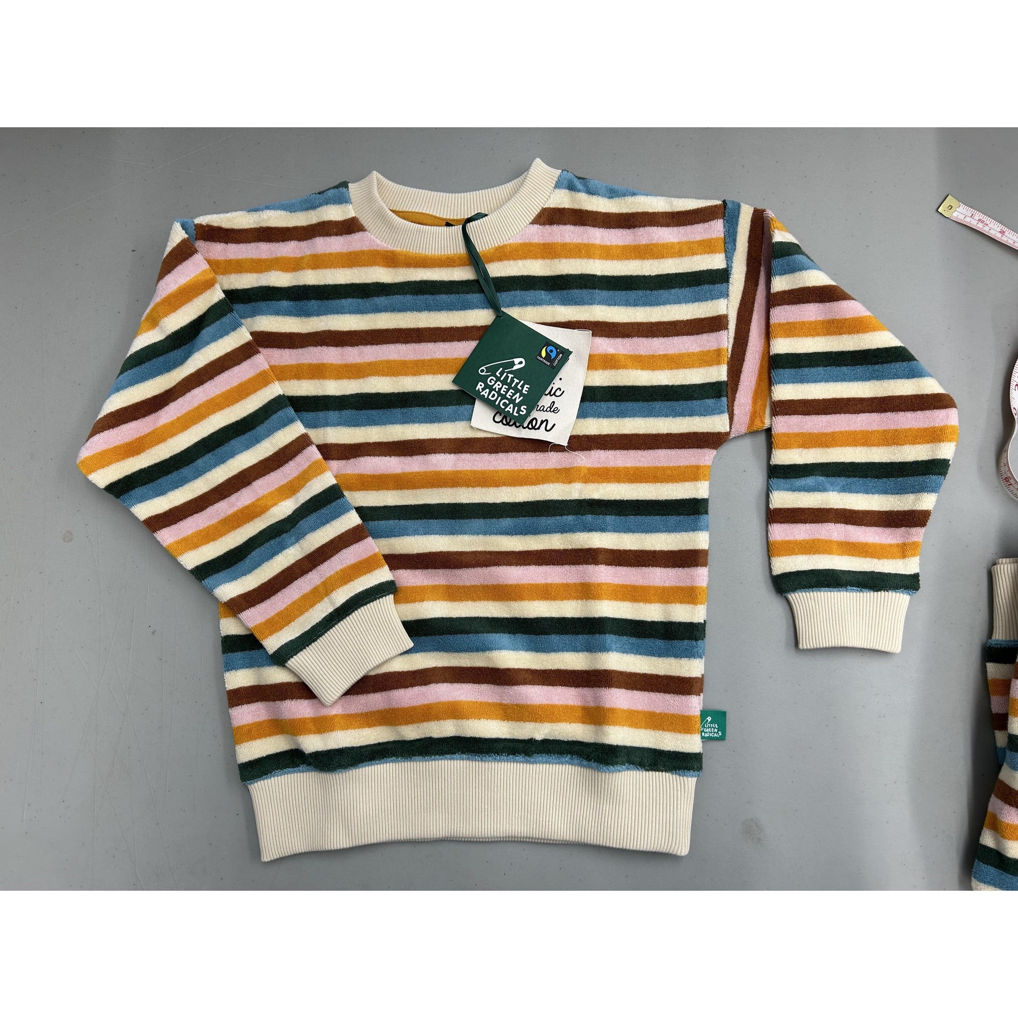 Rainbow Striped Drop Shoulder Towelling Sweater - 2 Left Size 3-4 & 4-5 years-Little Green Radicals-Modern Rascals