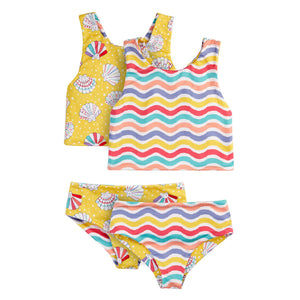 Rainbow Wave/Shellabrite Tegan Reversible Tankini - 2 Left Size 3-4 & 4-5 years-Frugi-Modern Rascals