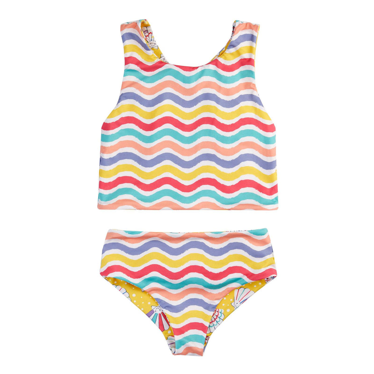 Rainbow Wave/Shellabrite Tegan Reversible Tankini - 2 Left Size 3-4 & 4-5 years-Frugi-Modern Rascals