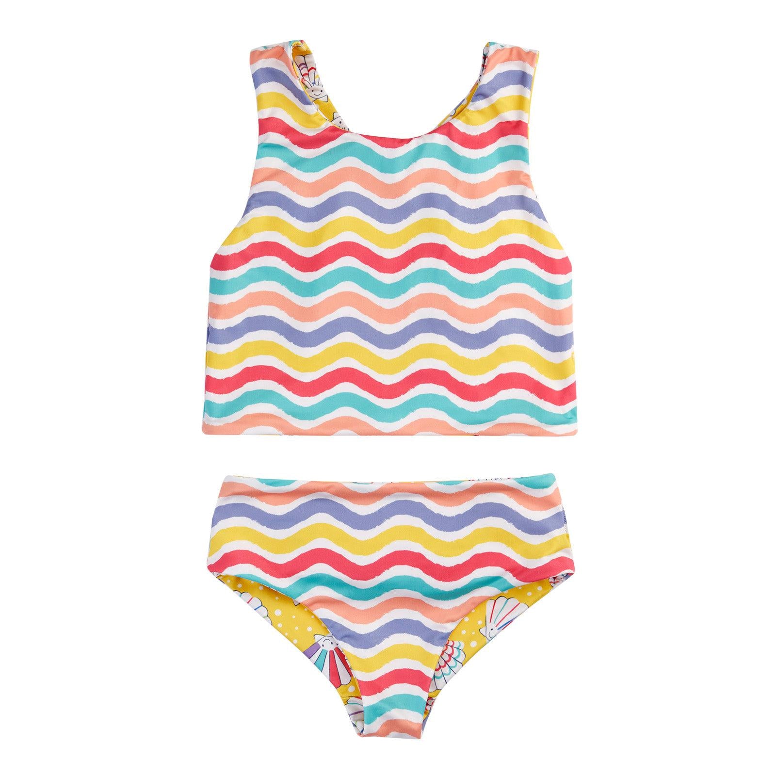 Rainbow Wave/Shellabrite Tegan Reversible Tankini - 2 Left Size 3-4 & 4-5 years-Frugi-Modern Rascals