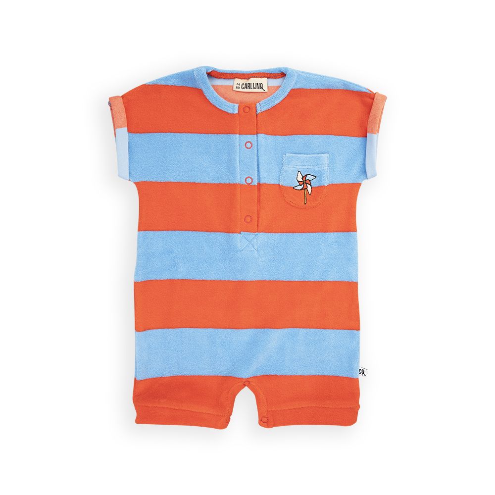 Red / Blue Stripes Baby Terry Jumpsuit With Embroidery-CARLIJNQ-Modern Rascals