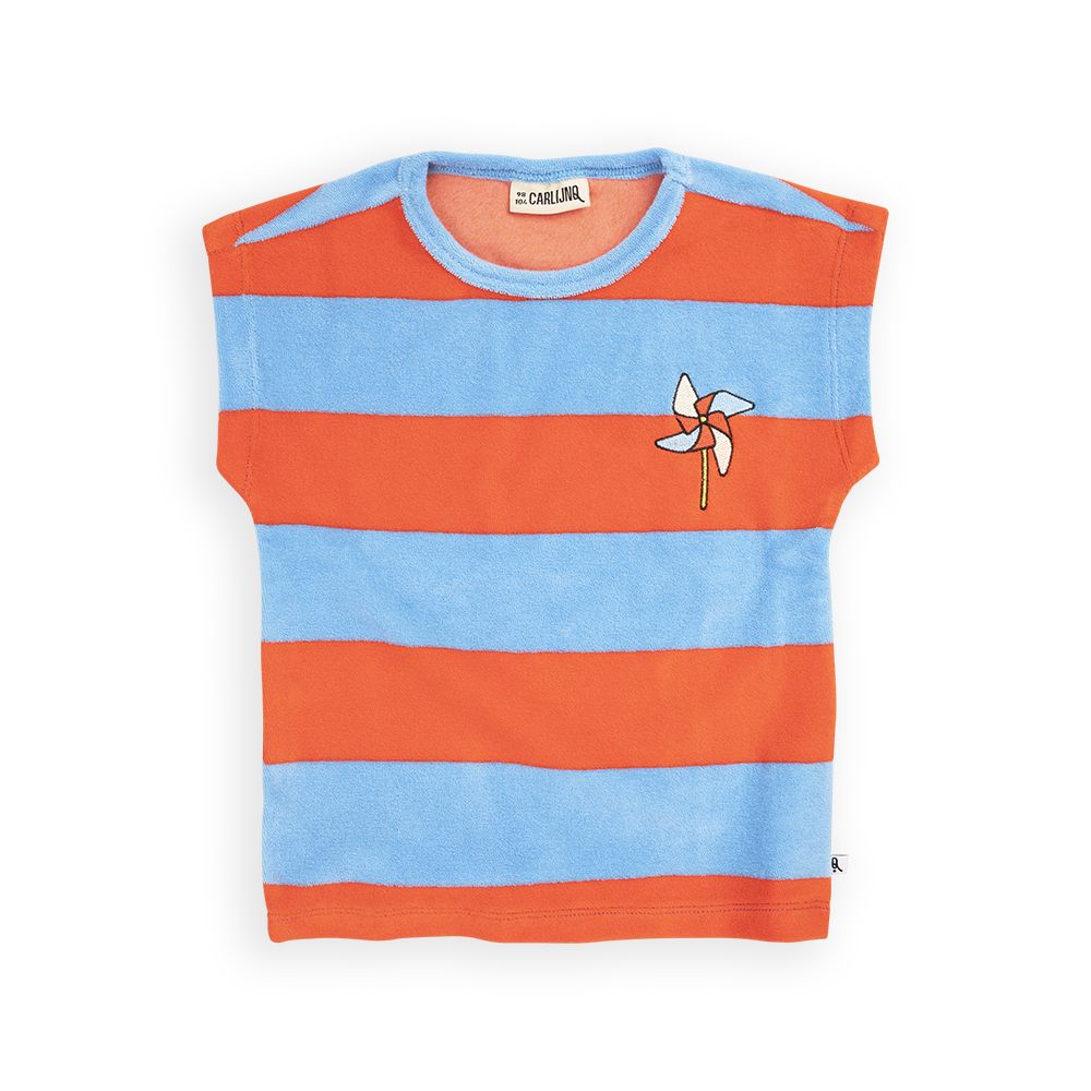 Red / Blue Stripes Boxy Terry Short Sleeve Shirt With Embroidery - 1 Left Size 4-6 years-CARLIJNQ-Modern Rascals