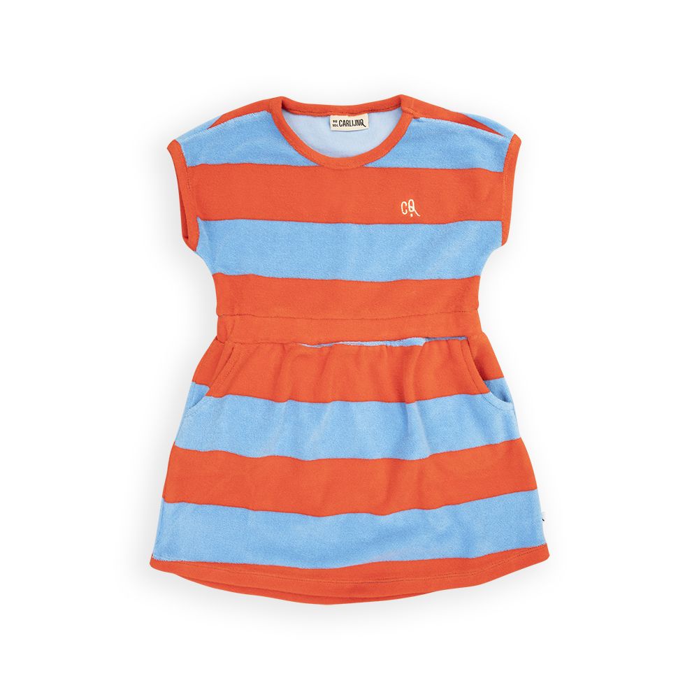 Red / Blue Stripes Terry Short Sleeve Dress - 2 Left Size 4-6 & 10-12 years-CARLIJNQ-Modern Rascals