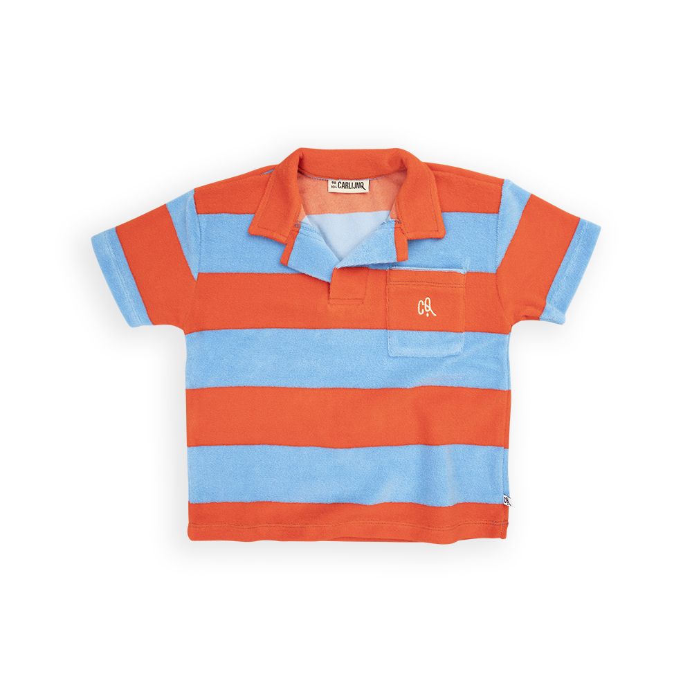 Red / Blue Stripes Terry Short Sleeve Polo Shirt - 1 Left Size 10-12 years-CARLIJNQ-Modern Rascals