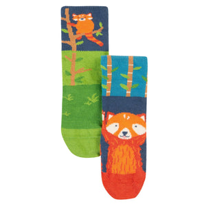 Red Panda Fun Fold Over Socks - 2 Pack-Frugi-Modern Rascals