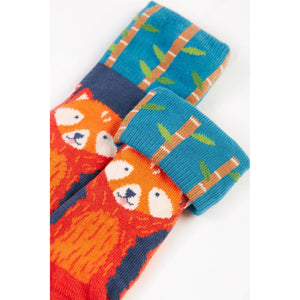 Red Panda Fun Fold Over Socks - 2 Pack-Frugi-Modern Rascals