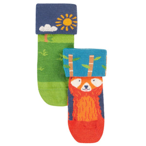 Red Panda Fun Fold Over Socks - 2 Pack-Frugi-Modern Rascals