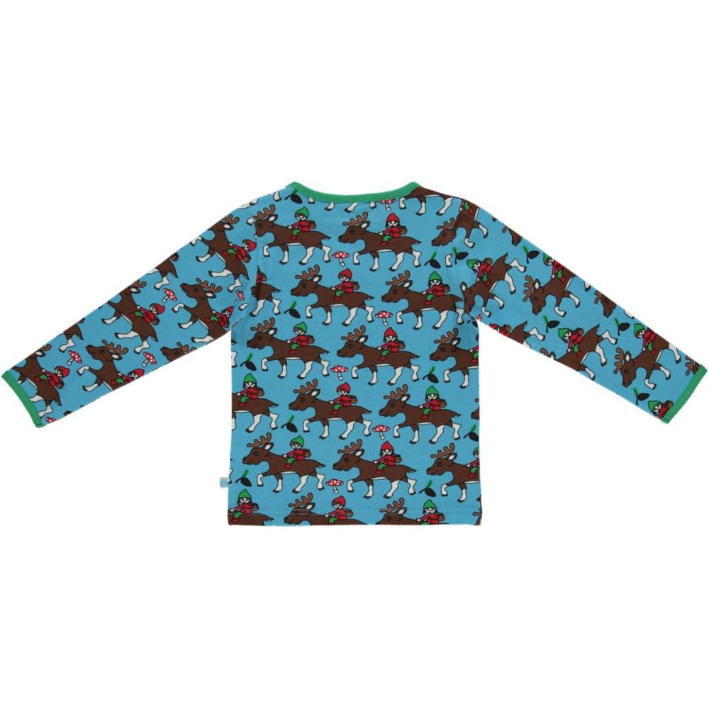 Reindeer Long Sleeve Shirt - Blue Grotto - 1 Left Size 9-10 years-Smafolk-Modern Rascals