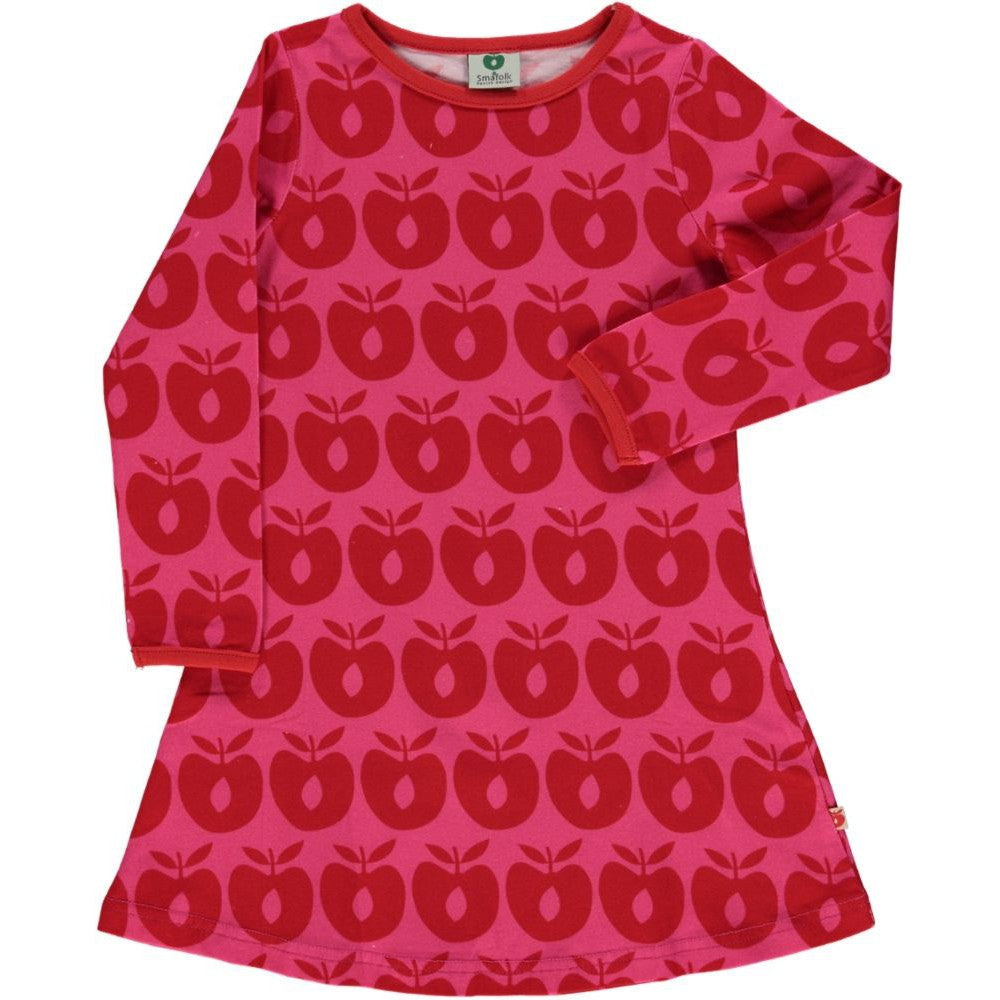Retro Apples Long Sleeve A-Line Dress in Pink - 1 Left Size 9-10 years-Smafolk-Modern Rascals