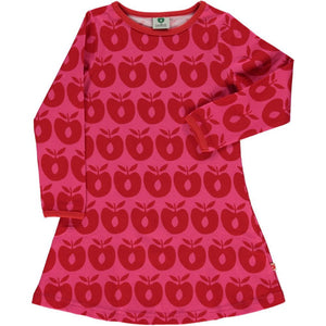 Retro Apples Long Sleeve A-Line Dress in Pink - 2 Left Size 4-5 & 9-10 years-Smafolk-Modern Rascals