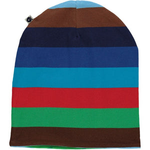 Reversible Beanie With Stripes - Medieval Blue & Retro Apples - 1 Left Size S-Smafolk-Modern Rascals