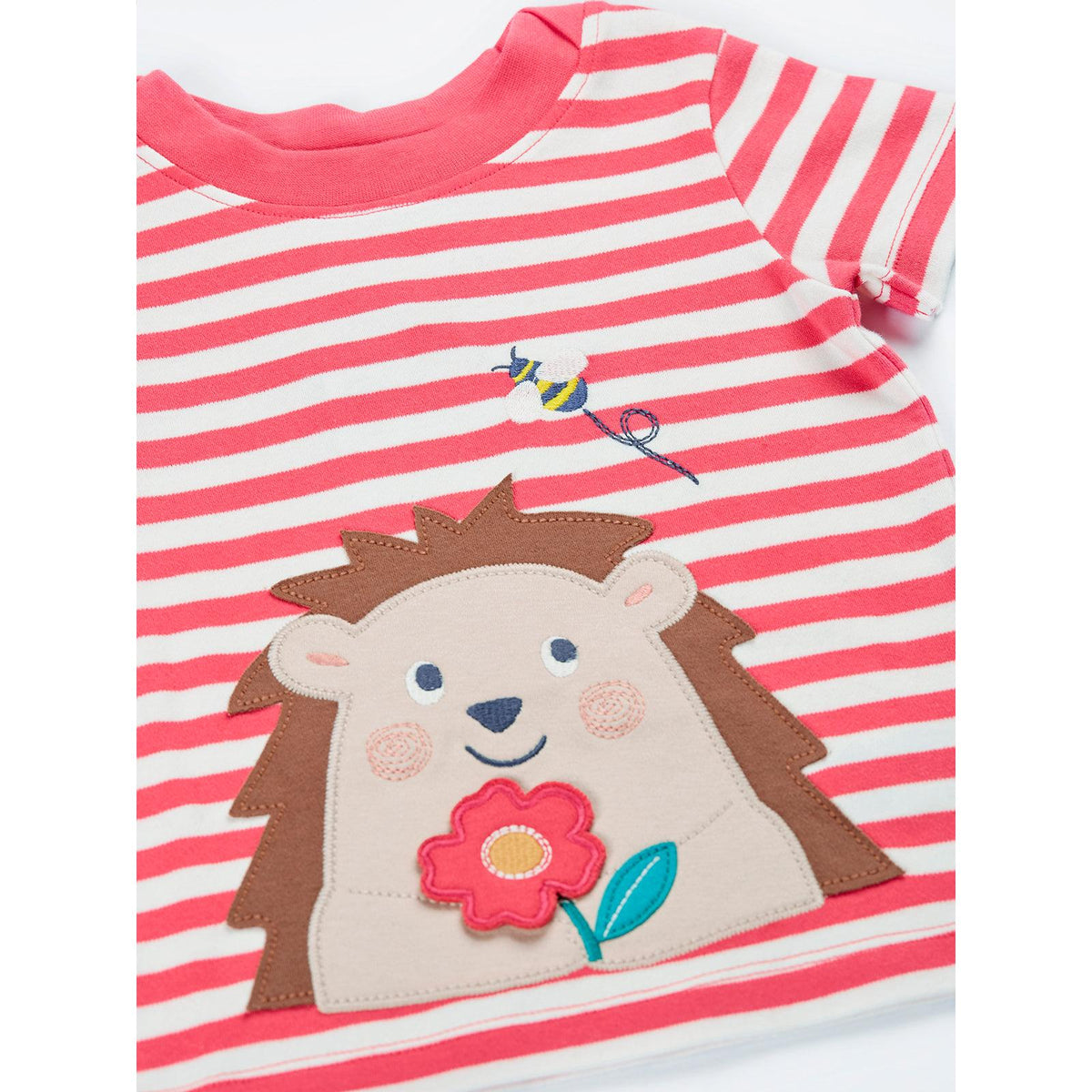 Rhubarb Stripe/Hedgehog Easy On T-Shirt - 1 Left Size 5-6 years-Frugi-Modern Rascals