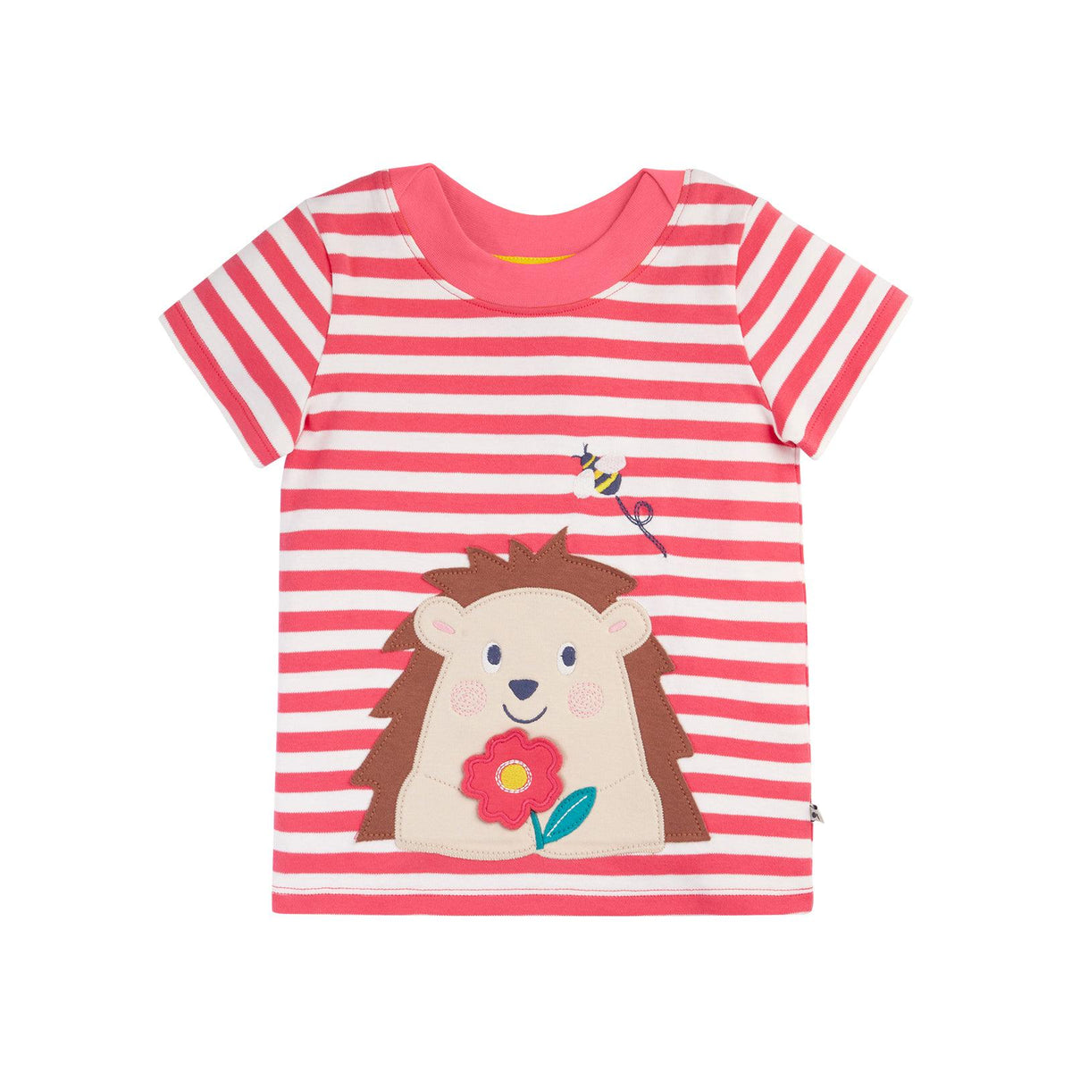 Rhubarb Stripe/Hedgehog Easy On T-Shirt - 1 Left Size 5-6 years-Frugi-Modern Rascals