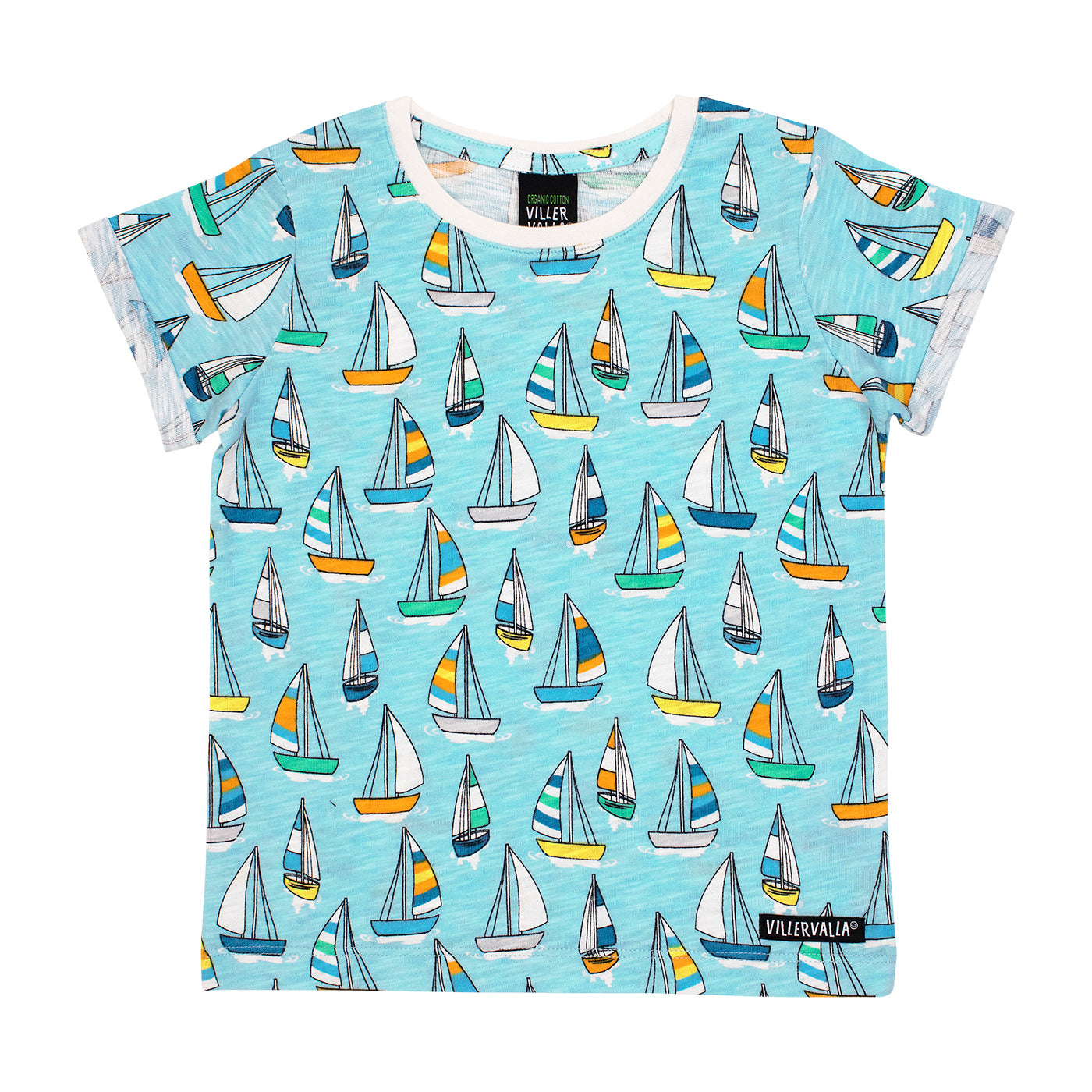 Sailboat Short Sleeve Shirt With Fold-Ups - 1 Left Size 7-8-Villervalla-Modern Rascals