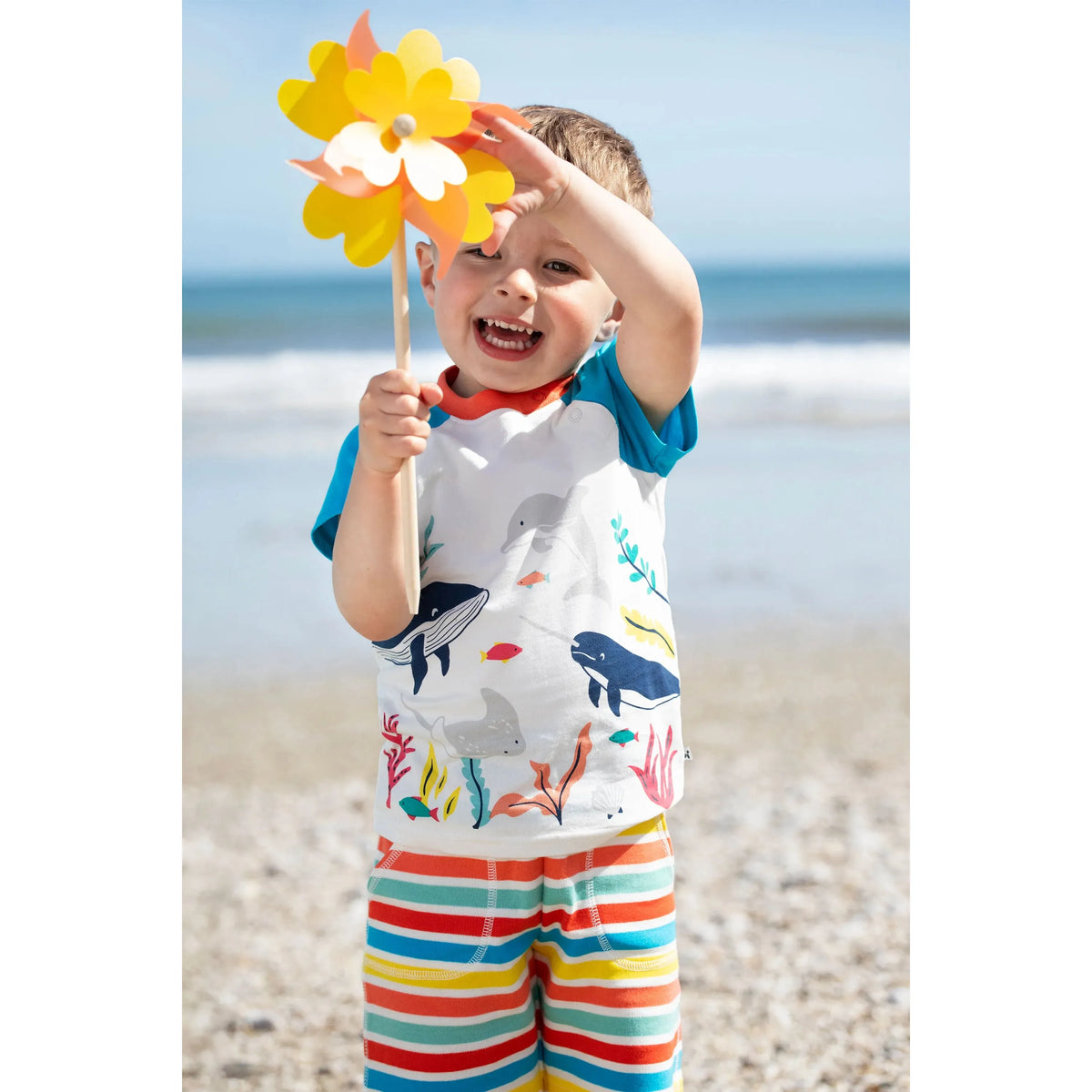 Sea Rainbow Stripe Sunny Shorts - 1 Left Size 2-3 years-Frugi-Modern Rascals