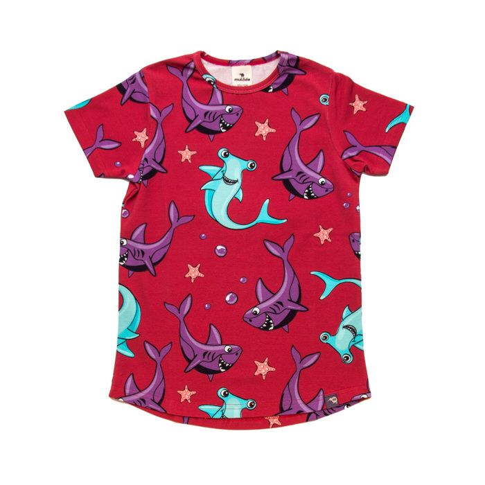 Sharks Short Sleeve Shirt - Red - 1 Left Size 8-10 years-Mullido-Modern Rascals