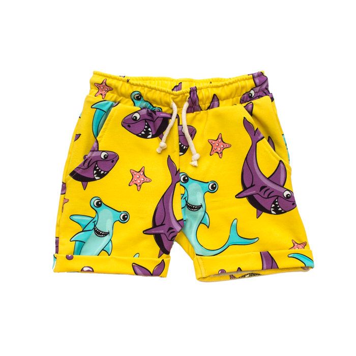 Sharks Shorts - Yellow - 1 Left Size 6-8 years-Mullido-Modern Rascals