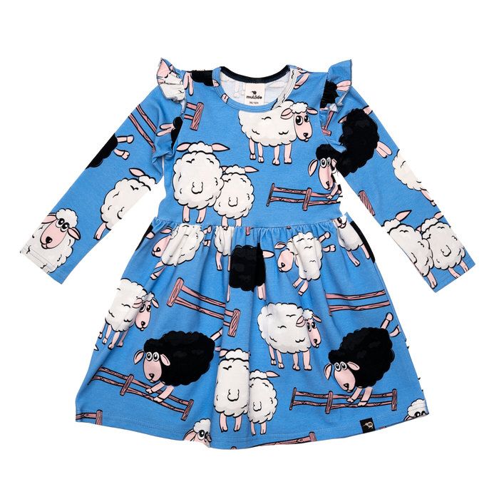 Sheep Long Sleeve Dress - Blue-Mullido-Modern Rascals