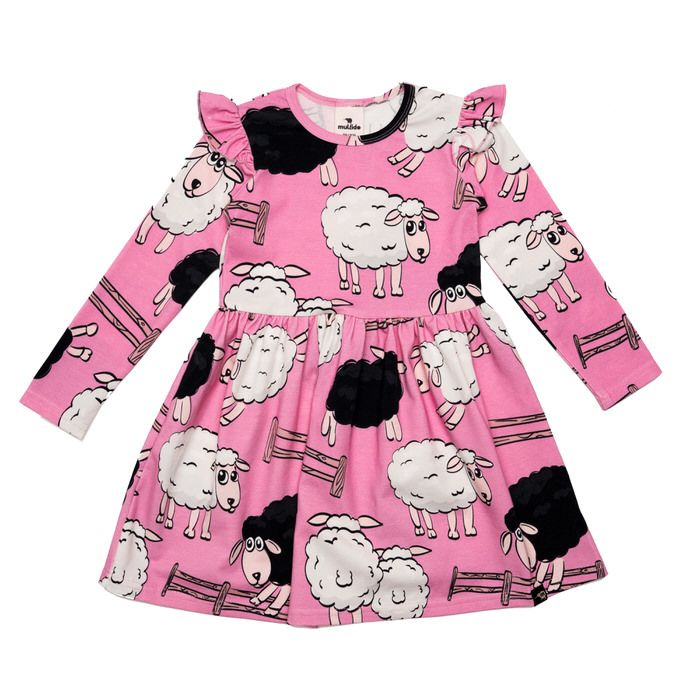 Sheep Long Sleeve Dress - Pink - 1 Left Size 4-6 years-Mullido-Modern Rascals