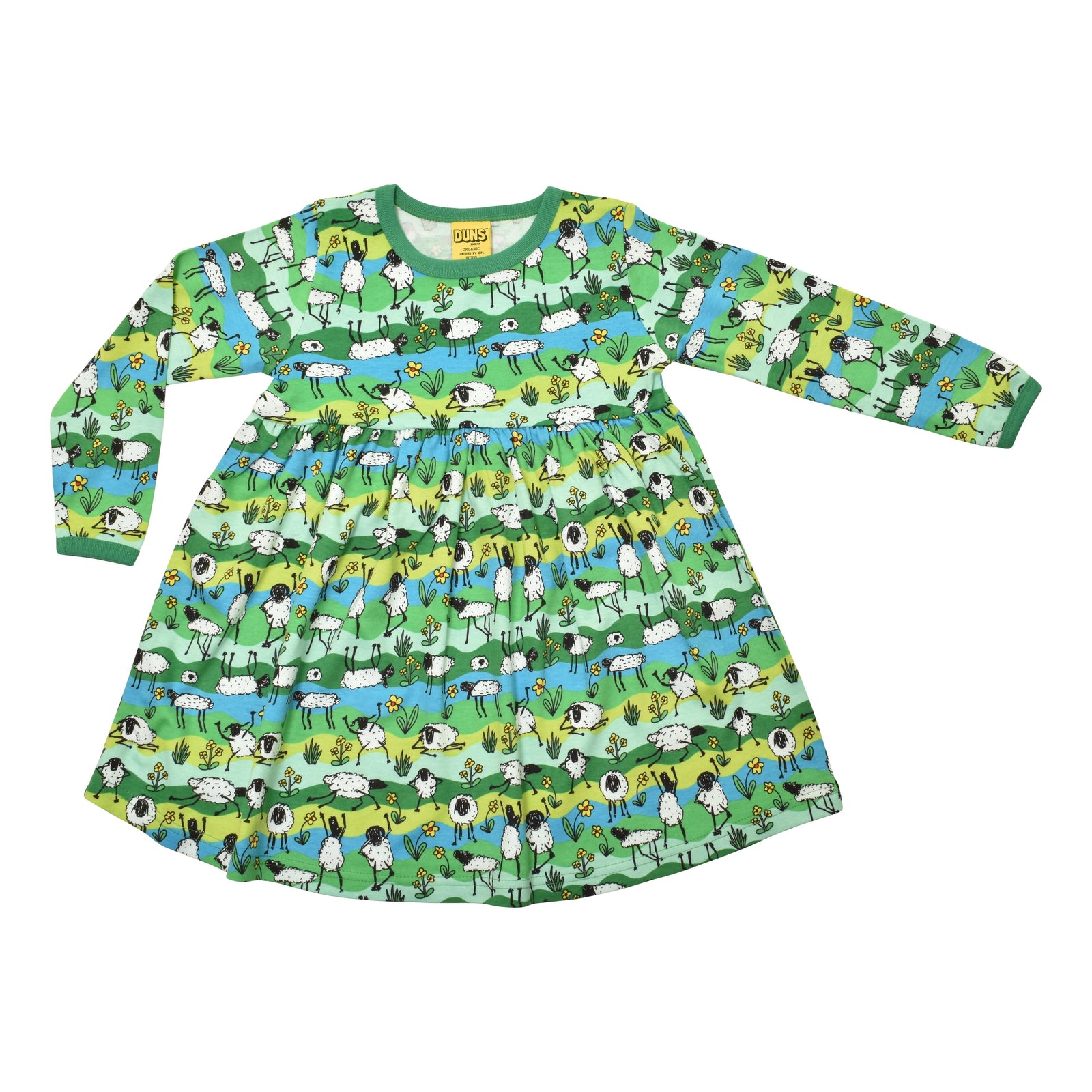 Sheep Tricks Long Sleeve Dress With Gathered Skirt - 1 Left Size 9-10 years-Duns Sweden-Modern Rascals