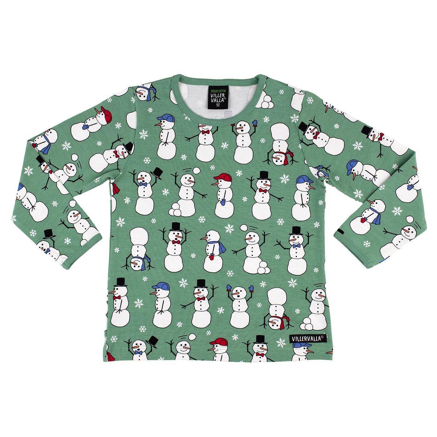 Snowperson Long Sleeve Shirt in Sage - 1 Left Size 8-9 years-Villervalla-Modern Rascals