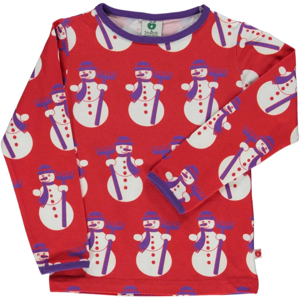 Snowperson Long Sleeve Shirt - Red - 1 Left Size 2-3 years-Smafolk-Modern Rascals