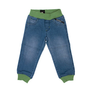 Soft Denim Relaxed Jeans in Indigo Wash / Moss - 2 Left Size 9-10 & 10-11 years-Villervalla-Modern Rascals