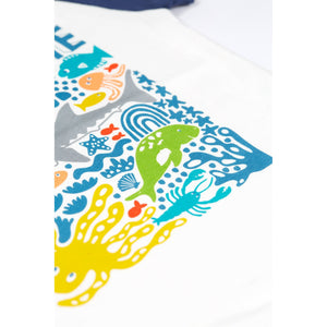 Soft White / Jawsome Reid Raglan T-Shirt - 2 Left Size 3-4 & 4-5 years-Frugi-Modern Rascals